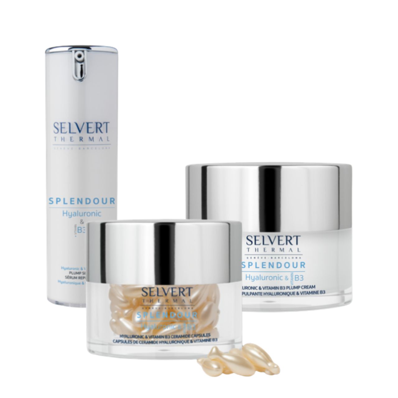 Hyaluronic Acid and Vitamin B3 Plumping Serum and Cream + Capsules