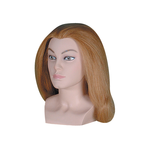 Female mannequin head with blonde hair and shoulders